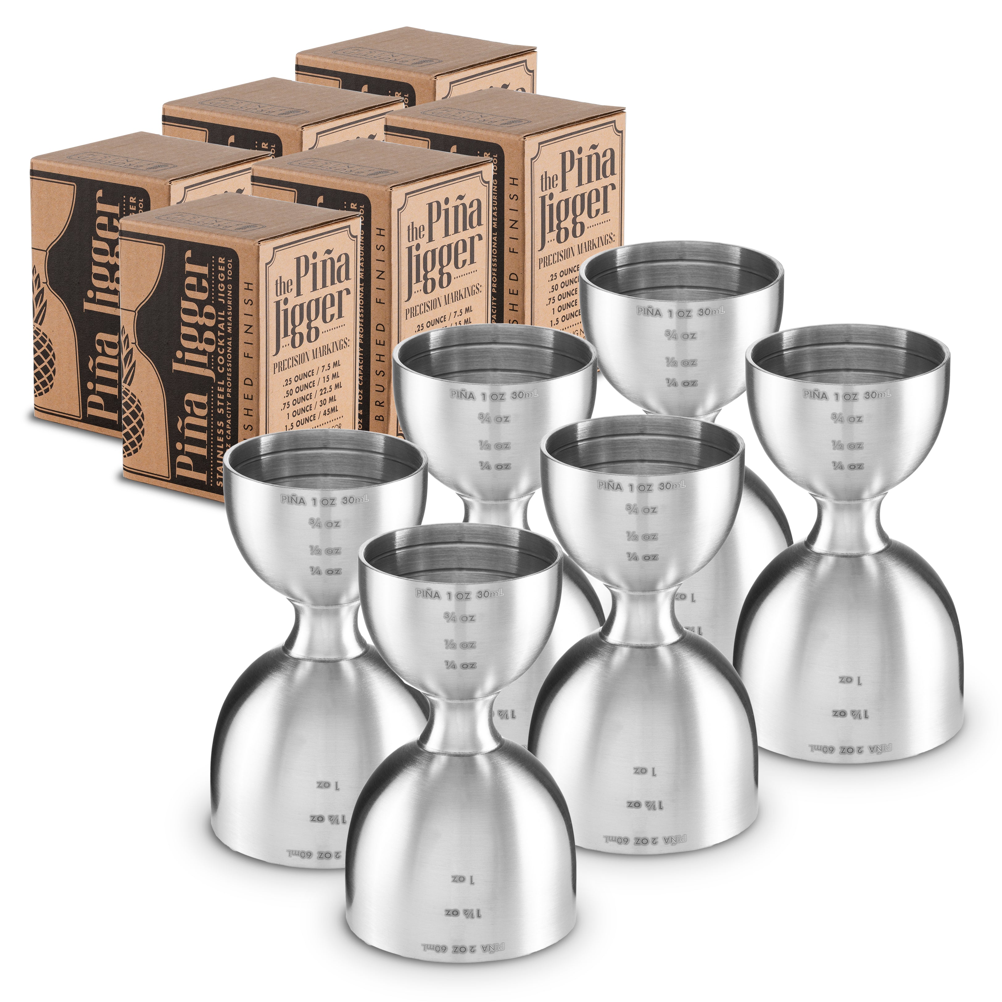 The Bell Jigger - 6-Pack Commercial Bar Pack, Brushed Finish