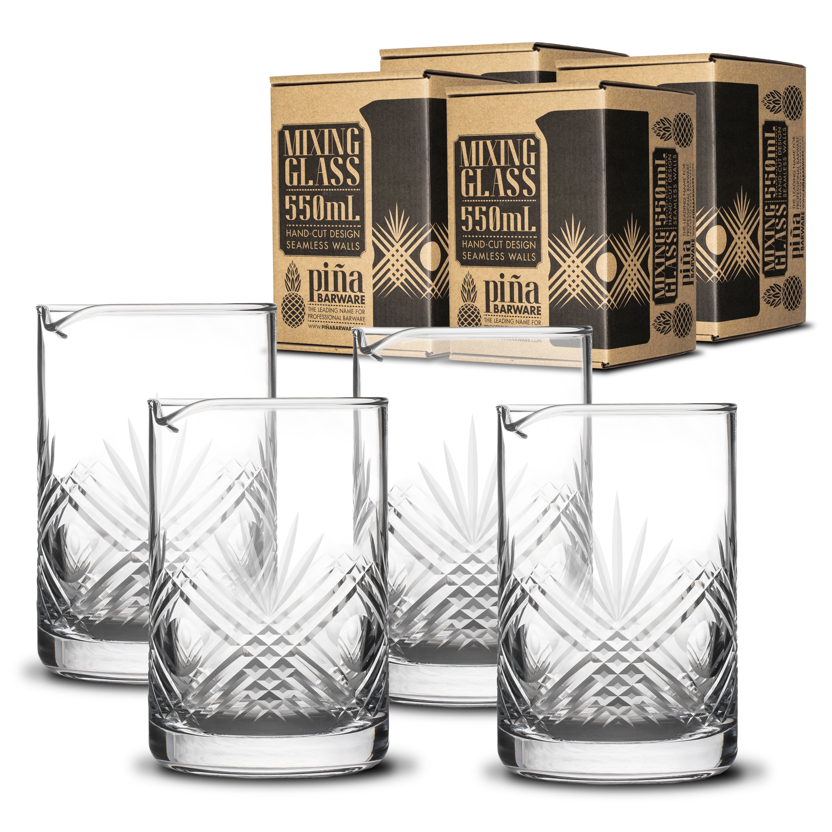 Piña Barware 550mL / 18oz Hand Cut Mixing Glass 4Pack Commercial Ba